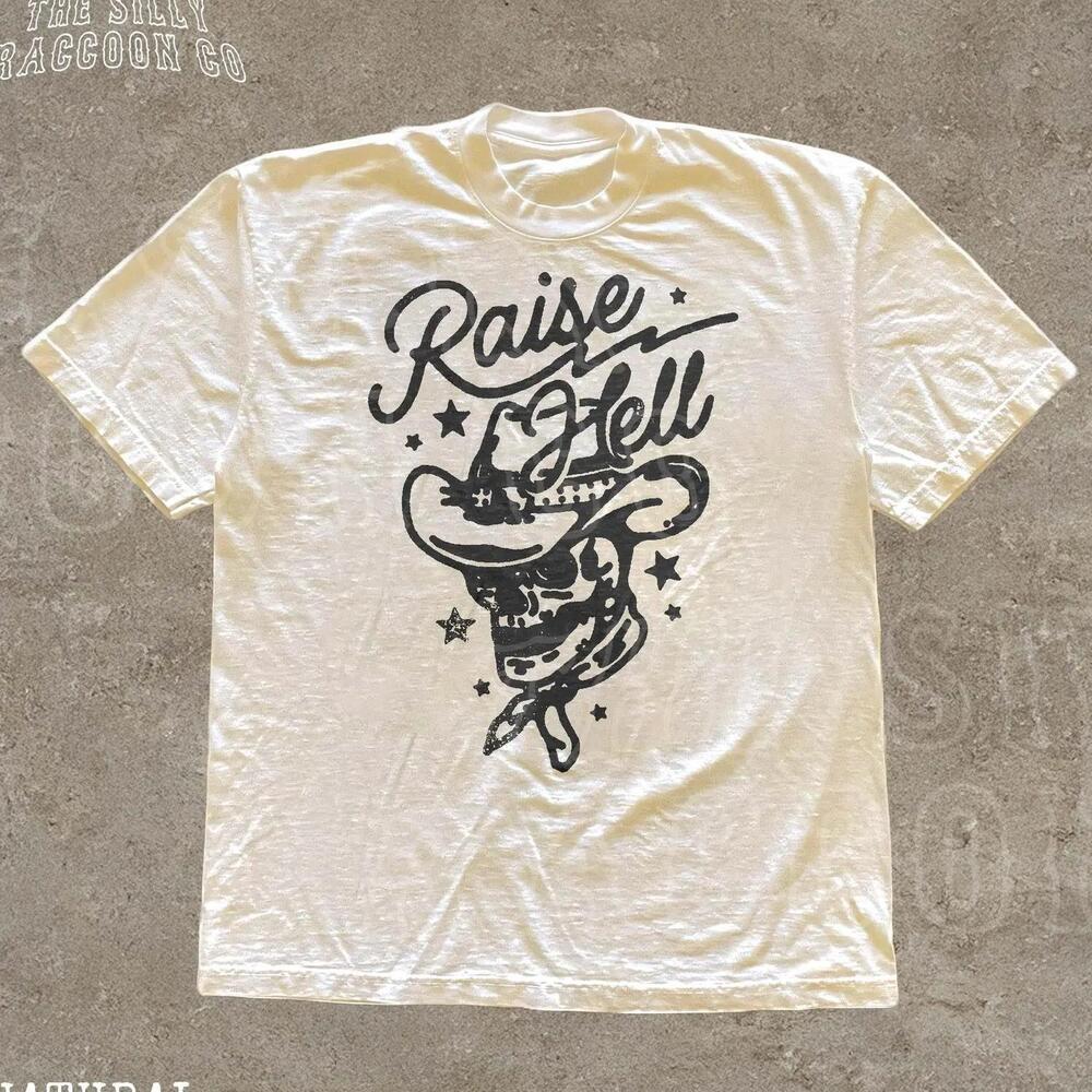 Raise Hell Cowboy Skull T Shirt Retro Western Graphic Tee